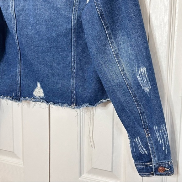 The One 5 One Denim Jacket Medium Blue Distressed Zip Front - Picture 11 of 13